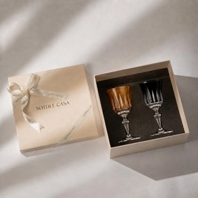Kit 2 Taças Coloridas de Cristal Lapidado 66 P/ Licor c/ Caixa de Presente - KT19  KT19