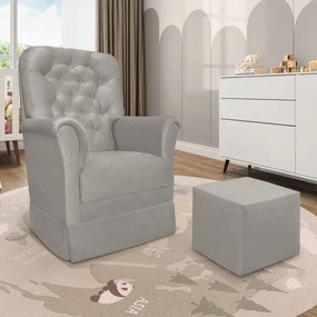 Poltrona de Amamentação com Balanço e Puff Angelin Suede P02 - D'Rossi - Cinza claro