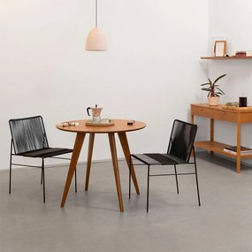 Conjunto Mesa de Jantar Square Redonda 88cm Louro Freijó com 2 Cadeiras Spaguet Dai Preto