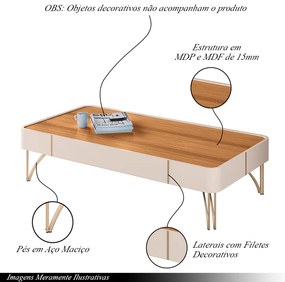 Mesa de Centro Decorativa Rennes MDP/MDF Pés de Aço G26 - Gran Belo - Off White/Cinamomo