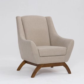 Poltrona Decorativa Mildred D07 Pés Madeira Linho Aveia - D'Rossi