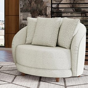 Poltrona Galáxia Pés Madeira Base Fixa com Almofadass Boucle Off White G45 - Gran Belo