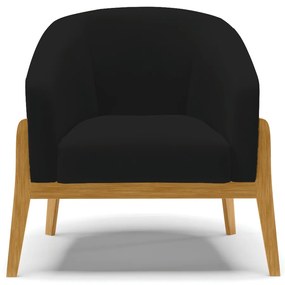 Poltrona Decorativa Base de Madeira Stella Linho Preto D03 - D'Rossi