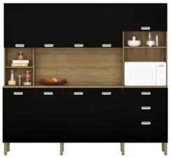 Armário de Cozinha Compacta 222cm Intensa Z06 Freijó/Nero - Mpozenato