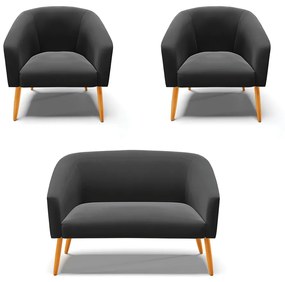 Namoradeira e 2 Poltronas Pé Palito Castanho Stella Suede D03 - D'Rossi - Preto