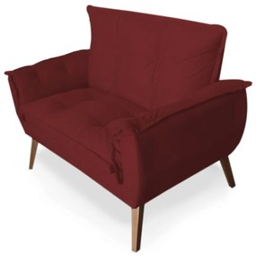 Kit 2 Poltronas 1 Namoradeira Apolo Pés Madeira Suede Bordô - Sheep Estofados - Vermelho escuro