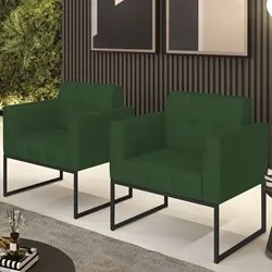 Poltrona Base Industrial Preto Kit 2 Ana Veludo Luxo Verde - Ibiza