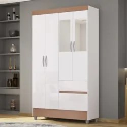 Guarda Roupa Solteiro 103cm Com Espelho Mayra Flex Branco V02 - Mpozen