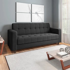 Sofá 03 Lugares Arezzo Suede Preto Pés Chanfrado Tabaco - D'Rossi