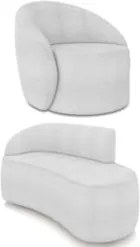 Sofá 2 Lugares 140cm Wendi e Poltrona Steve Boucle Cinza I01  - Mpozen