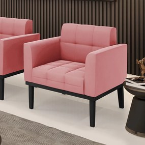 Poltrona Decorativa Karen Pés Fixo em Madeira Preto Suede Rose G19 - Gran Belo