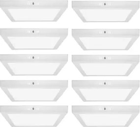 Kit 10 Plafons LED Sobrepor Quadrado 24W 1752Lm Branco 30Cm