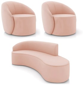 Sofá 4 Lugares Orgânico 220cm Morgan e 2 Poltronas Lua Veludo D03 - D'Rossi - Rose
