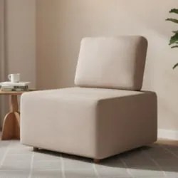 Poltrona Sala de Estar Decorativa Rovier Veludo Bege Z32     - Mpozena