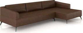 Sofá Bipartido Sala de Estar Kiara 292cm Chaise Direito Pés de Ferro Couro Caramelo Manchado G52 - Gran Belo