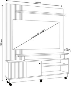 Home Theater Homero MDP Porta 2 Prateleiras até 65 Cumaru/Opala G97 - Gran Belo