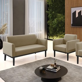 Sofá Namoradeira com Poltrona Base de Madeira Fixa Preto Marisa Suede  D03 - D'Rossi - Marrom Rato