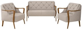 Conjunto Decorativo 2 Poltronas e 1 Namoradeira 2 Lugares Hand Linho Bege G45 - Gran Belo
