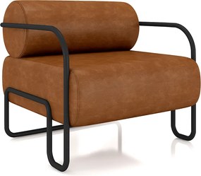 Poltrona Decorativa Sala de Estar Polatsk Base Industrial de Ferro PU Caramelo G33 - Gran Belo