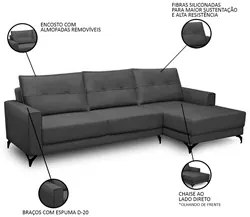 Sofá 4 Lugares com Chaise Direito 265cm Soreh F05 Veludo Grafite - Mpo