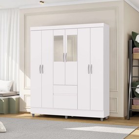 Guarda Roupa Casal Flex Abruzzo 6 Portas de Bater 2 Gavetas com Espelho Branco/Terracota G98 - Gran Belo