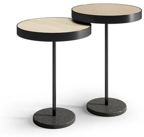 Mesa Lateral Zell Tampo Redondo em Madeira Pintada com Aro Metálico Haste e Base Disco em Aço Carbono com Pintura Epóxi