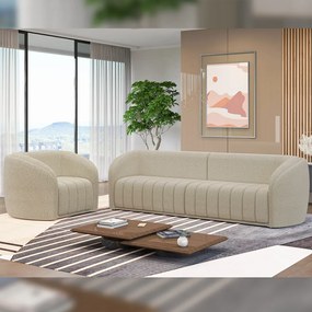 Conjunto Sala de Estar Sofá 332cm 4 Lugares e Poltrona Adam Boucle Bege G45 - Gran Belo