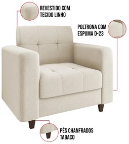 Poltrona Arezzo Linho Pés Chanfrado Tabaco D01 - D'Rossi - A19 Bege