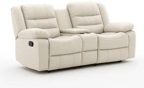 Poltrona Reclinável Sala de Cinema 2 Lugares Massagem Aquecimento Hollywood Manual Porta Copos Baú Central PU Bege G94 - Gran Belo