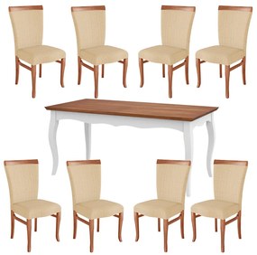 Conjunto Mesa Gallia 250cm com 8 Cadeiras Orfeu Poliéster Branco/Imbuía G42 - Gran Belo
