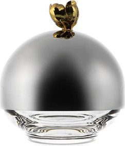 Domus de Cristal com Tampa c/ aplique Flor - Aço Inoxidavél M