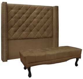 Cabeceira Cama Box King 195cm e Recamier Vicenza Suede S04 - D'Rossi - Caramelo