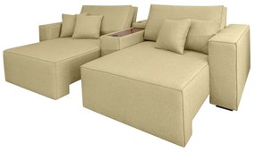 Sofá Decorativo Automatizado Shogun 272cm Reclinável 6 Posições Retrátil c/Console Central Entrada USB Bluetooth Linho Dourado G33 - Gran Belo