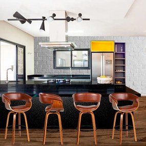 Kit 04 Banquetas para Cozinha Giratória Brenna Base Madeira PU Sintético Marrom G56 - Gran Belo