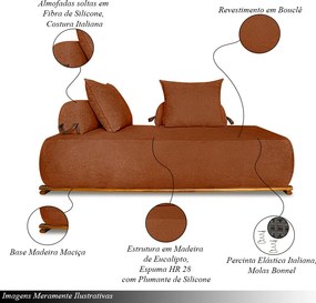 Sofá Modulado 6 Lugares com Almofadas Soltas Pés Madeira Maciça 360cm Homer Bouclê Terracota G63 - Gran Belo