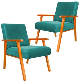 Kit 2 Poltronas Decorativas Alexa Braça de Madeira Suede Turquesa - Sheep Estofados