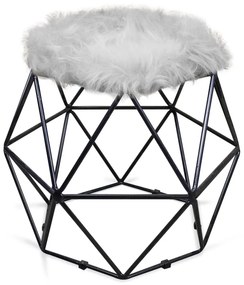 Puff Aramado Hexágono Decorativo Industrial Preto com Pelúcia Cinza D03 - D'Rossi