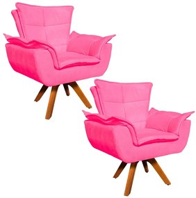 Poltrona Sala de Estar Giratória MM30 Kit 2 Opalla Suede - Rosa Barbie