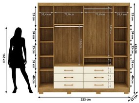 Guarda Roupa Com Espelho Canadá 6 Portas e 6 Gavetas Nature/Champanhe - Vila Rica Móveis