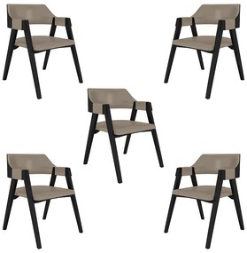 Kit 5 Cadeiras Sala de Jantar e Jogos Carteados Madeira Maciça Poker PU Nude/Preto G42 - Gran Belo