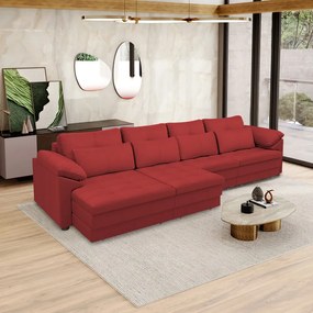 Sofá Retrátil Elétrico Sala de Estar Nolan Bipartido 339cm Conforto Premium em Couro Vermelho G58 - Gran Belo