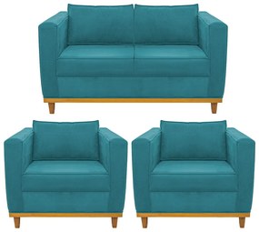 Kit Sofá 2 Lugares e 2 Poltronas Europa Suede Azul Turquesa ADJ Decor