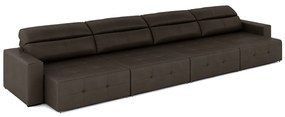 Sofá Retrátil 6 Lugares 404cm 4 Módulos Nero Couro Marrom G52 - Gran Belo