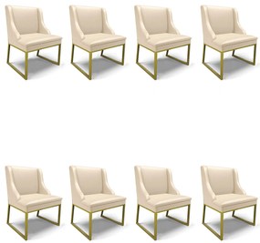 Cadeira Sala de Jantar Industrial Dourado kit 8 Liz Sintético Bege D03 - D'Ross