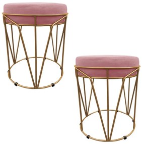 Kit 02 Puffs Multiuso com Mesa Babu 2 em 1 Suede Base Dourado D'Rossi - Rose
