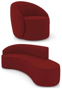 Sofá 4 Lugares Orgânico 220cm Morgan e Poltrona Lua Veludo Marsala D03 - D'Rossi