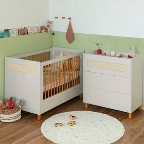 Kit Quarto Infantil Ollie - Berço Mini Cama + Cômoda 3 Gavetas - Areia Fosco