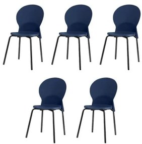 Kit 5 Cadeiras Luna Assento Azul Base Preta - 57694 Sun House