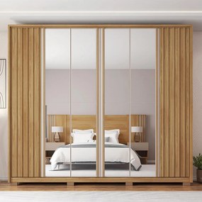 Guarda Roupa Casal Bravus 6 Portas de Bater com 4 Espelhos e 4 Gavetas MDP Buriti/OffWhite G11 - Gran Belo