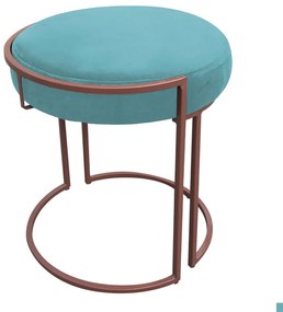 Puff Redondo Base Industrial Cobre Kit 2 Love Suede - Azul Turquesa